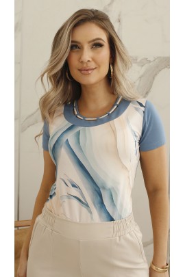 034433  Blusa Manga Curta Ramany Estampa Abstrata